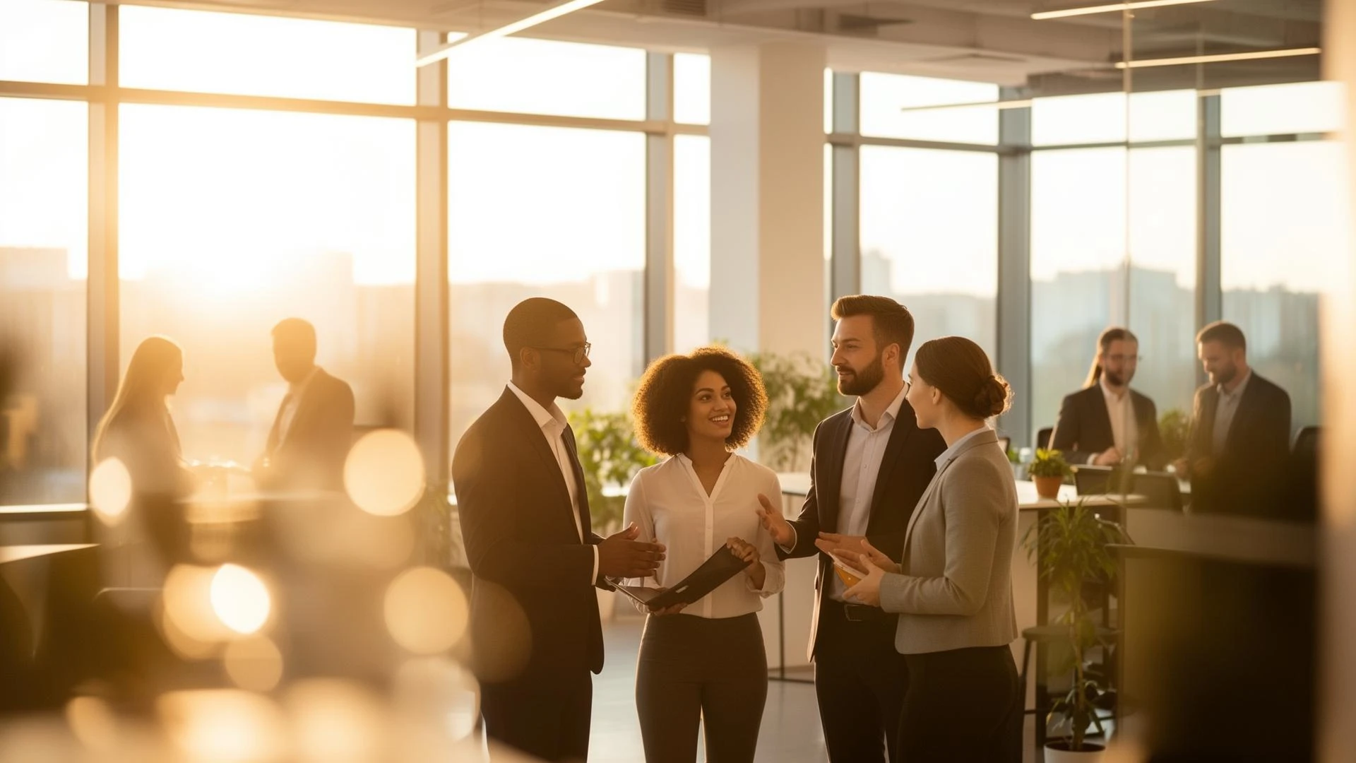 Professional team collaborating in a modern office